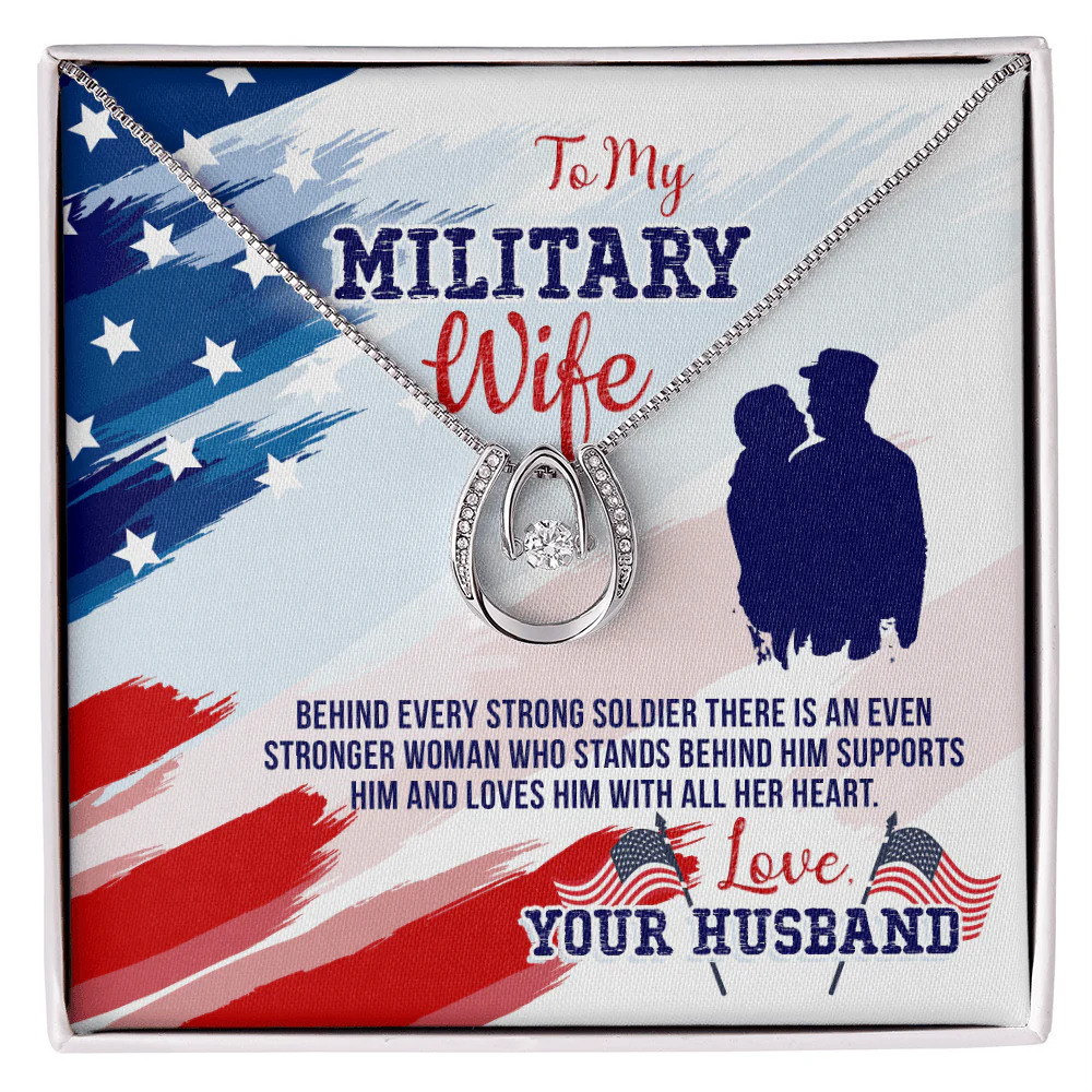 Army Wife Strong Soldier Lucky Horseshoe Necklace Standard Box